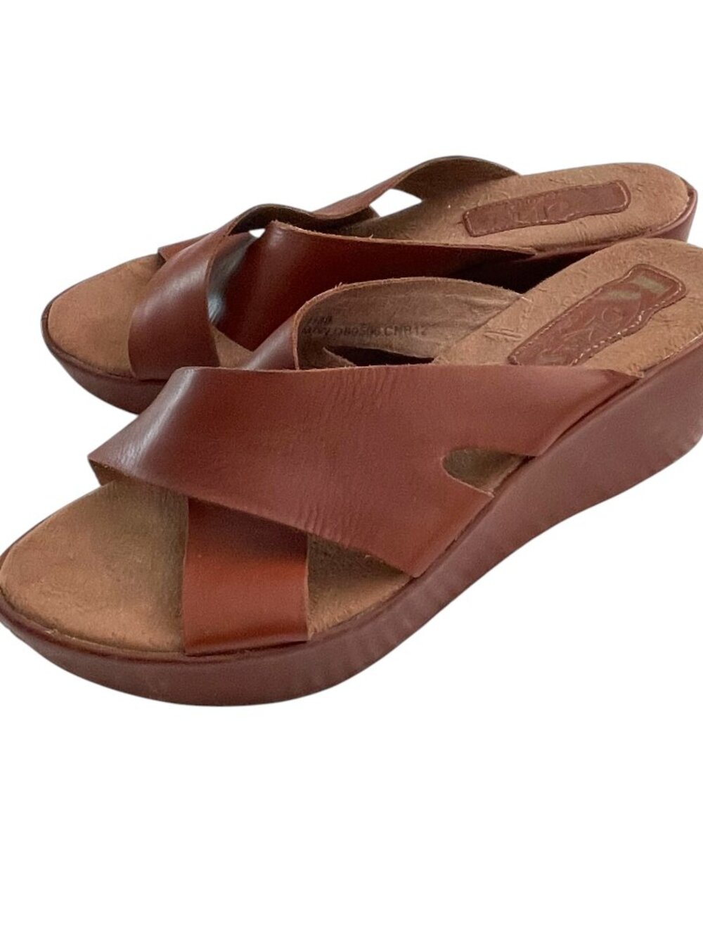 Kork Ease Lana Crisscross Platform Wedge Sandals Size 7 / 38 Brown Leather Heels